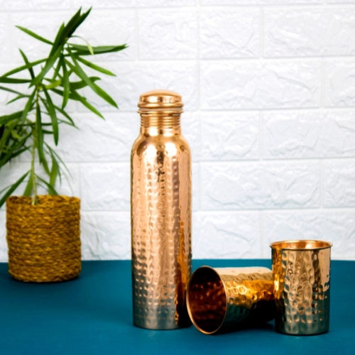 HAMMERED COPPER BOTTLE WITH GLASS