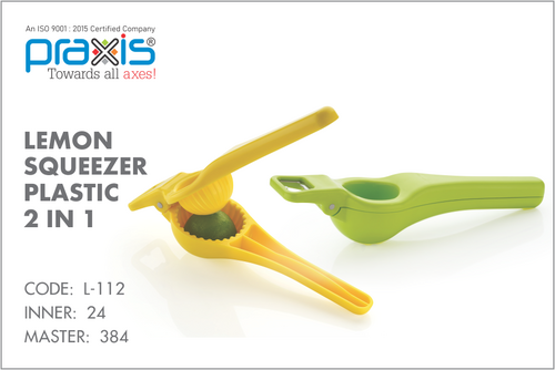 2 IN 1 PLASTIC LEMON SQUEEZER - Plastic Material, Regular Size, Multicolour | Manual Citrus Juicer with Pulp Separator and Integrated Bottle Opener