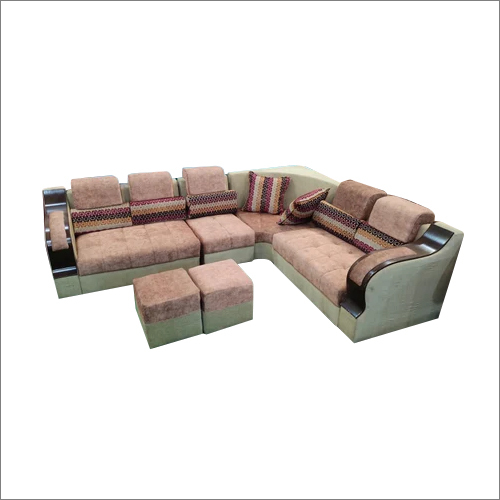 Brown Velvet L Shape Sofa Set