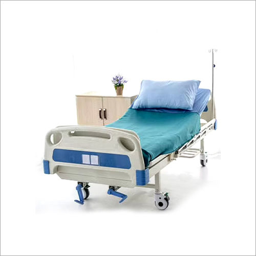 Hospital ICU Bed - Metal, Manual Functionality | Portable Design, New Condition, White and Blue Color Scheme