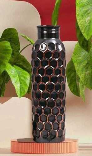 Copper Diamond Design Bottle With Black Antique Finish - 1 Litre Capacity Pure Copper Material Leakproof Screw Cap Handcrafted for Everyday Use