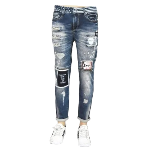 Knitted Faded Mens Casual Slim Fit Jeans