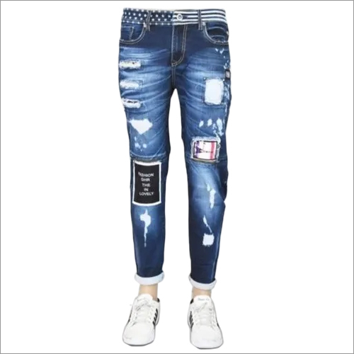 Mens Denim Knitted Damaged Jeans