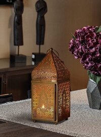 Candle Lantern T Light Holder For Home Decor - Metal, 10x10x15 Cm, Gold - Hut Shape, European Style, Decorative Candle Holder For Weddings