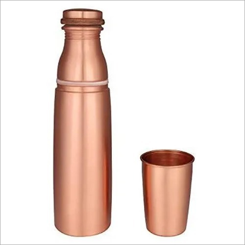 Copper Bottle With Inbuild Glass - Pure Copper, 1 Litre Capacity , Oval Shape, Screw Cap for Daily Ayurvedic Benefits