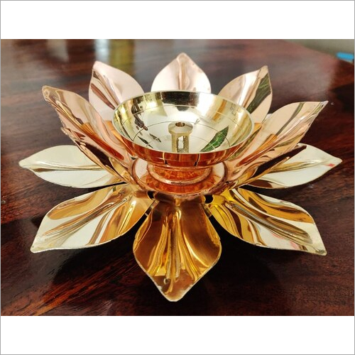 Home Decoration Diwali Diya - Brass, Lotus Design, Golden Color, Traditional Finish, Box Packed, Perfect for Pooja Room & Diwali Decor