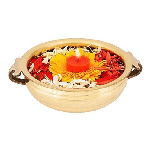Floral Brass Urli For Home Decoration