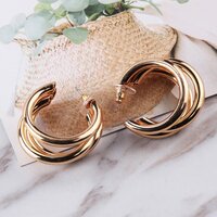 Vembley Stylish Pair of Gold Plated Shiny Triple Hoop Earrings