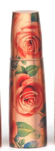 Pure Copper Floral Printed Water Bottle - 1 Liter Capacity Leak-Proof Screw Cap Design Antioxidant-Rich for Weight Loss and Anti-Aging Benefits