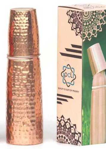 Copper Hammered Bottle With Inbuild Glass