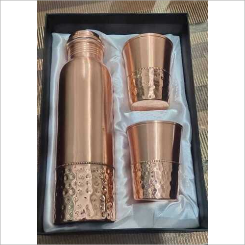 Copper Bottle Glass Set With Half Hammered Capacity: 1 Liter/Day