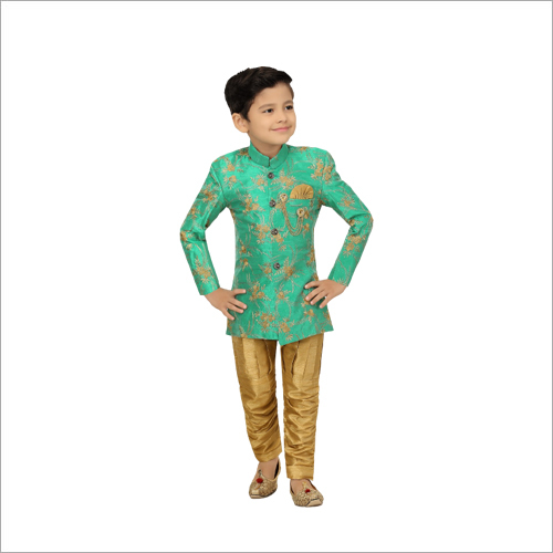 Green Kids Printed Traditional Suit