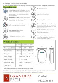 KETK SLIM Horizontal 5.5 kw Online Tankless Water Heater