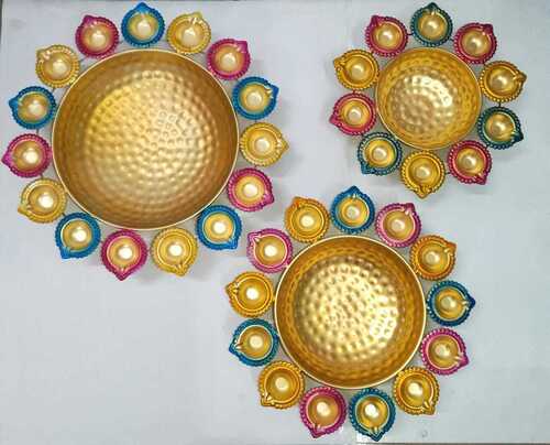 Multicolor Iron Flower Design Urli Set Of 3 For Home Decoration