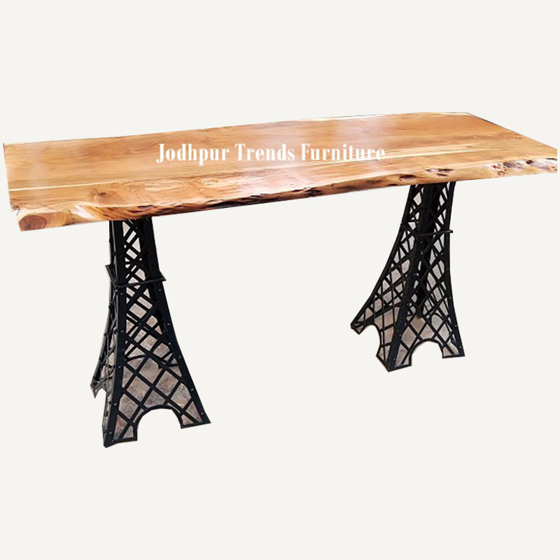 Industrial Table - Metal Base, Wood Top, Variable Dimensions, Brown | Durable, Stylish, Rustic, Elegant Industrial Design
