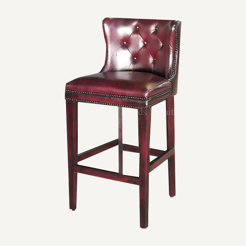 Leather Bar Chair - Leather & Wood, 36x18x24 in, Burgundy | Elegant Design, Comfortable Seating, Durable Material
