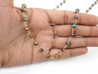 Mystic Pyrite Hydro Rosary Chain Gold Plating Size 5-6mm Wire Wrapped Gemstone Jewelry Mystic Bead Rosary Chain