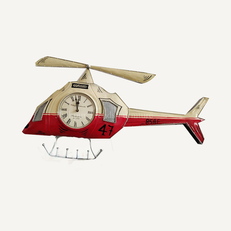 Wall Hanging Items - Metal, 24x18 Inches, Red | Unique Design, Helicopter Theme, Quartz Timekeeping
