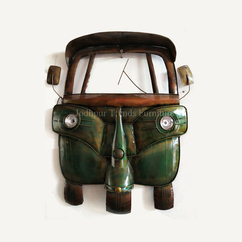 Wall Hanging Taxi - Metal, Variable Dimensions, Green | Vintage Style Metal Art Wall Decor
