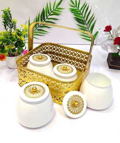 High Quality Iron Dry Fruit Jar Set of 4 With Basket ( Box Include)