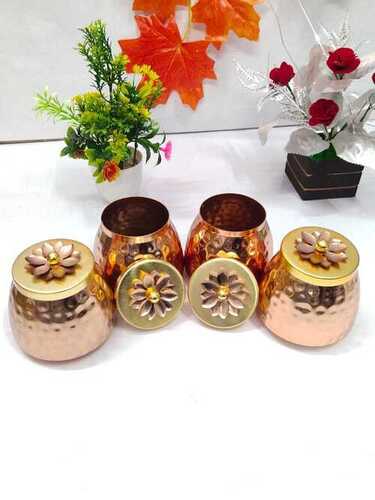 Metal High Quality Hammered Design Copper Dry Fruit Jar Set Of 4 ( Box Include)
