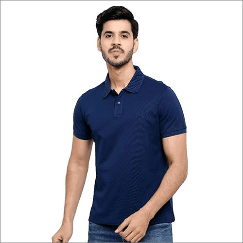 Mens Navy Blue Cotton Collar T-Shirt Age Group: Adult