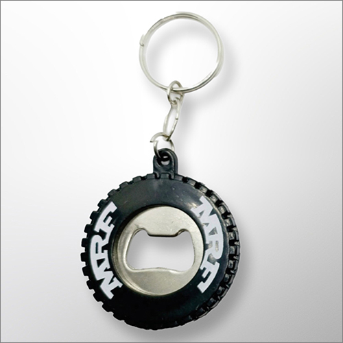 Black Mrf Round Plastic Bottle Opener Keychain