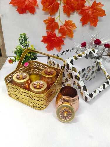 HIGH QUALITY COPPER DRY FRUIT JAR SET OF 4 WITH BASKET ( BOX INCLUDE)