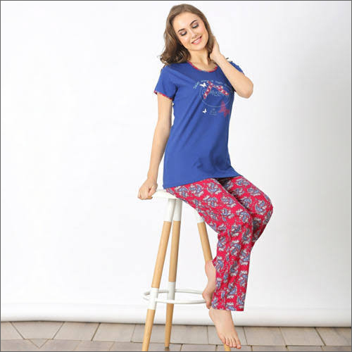Ladies Cotton T-Shirt With Pyjama Set