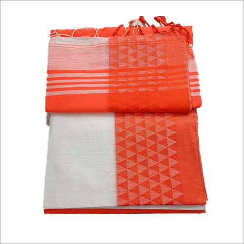 White And Orange Designer Cotton Sarees