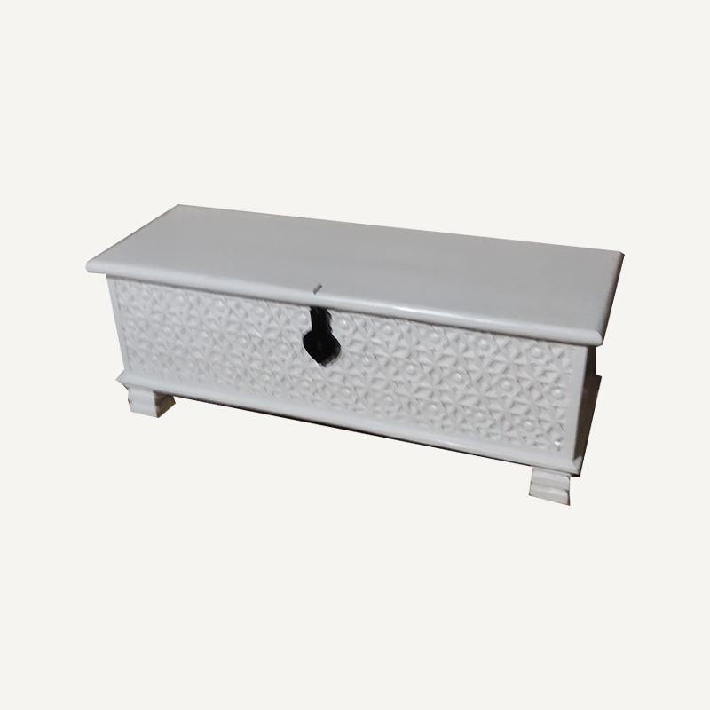 Wooden Carving Box - Wood, 12x6x4 Inches, White | Elegant Design, Intricate Carving, Secure Storage