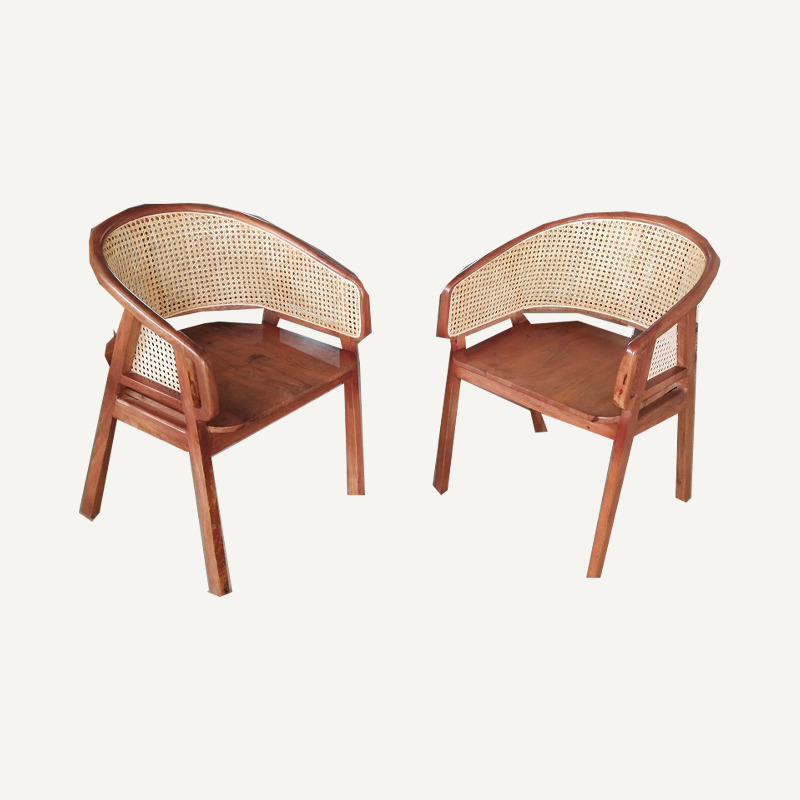 Wooden Cane Armrest Chair