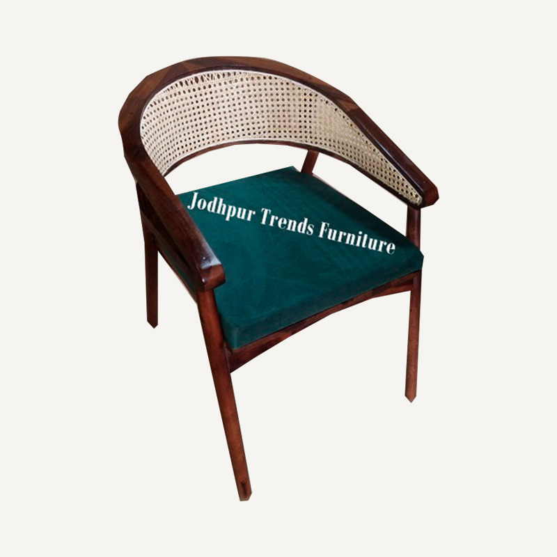 Wooden Cane Chair - Wood, 36x36x36 Inches, Brown | Comfortable Seating, Stylish Mid-Century Design, Cane Backrest, Easy Assembly