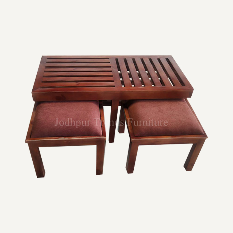 Wooden Coffee Table Set - Sheesham Wood, 48x24x18 inches Table, Brown | Stylish Design, Durable, Space Saving, Easy Assembly