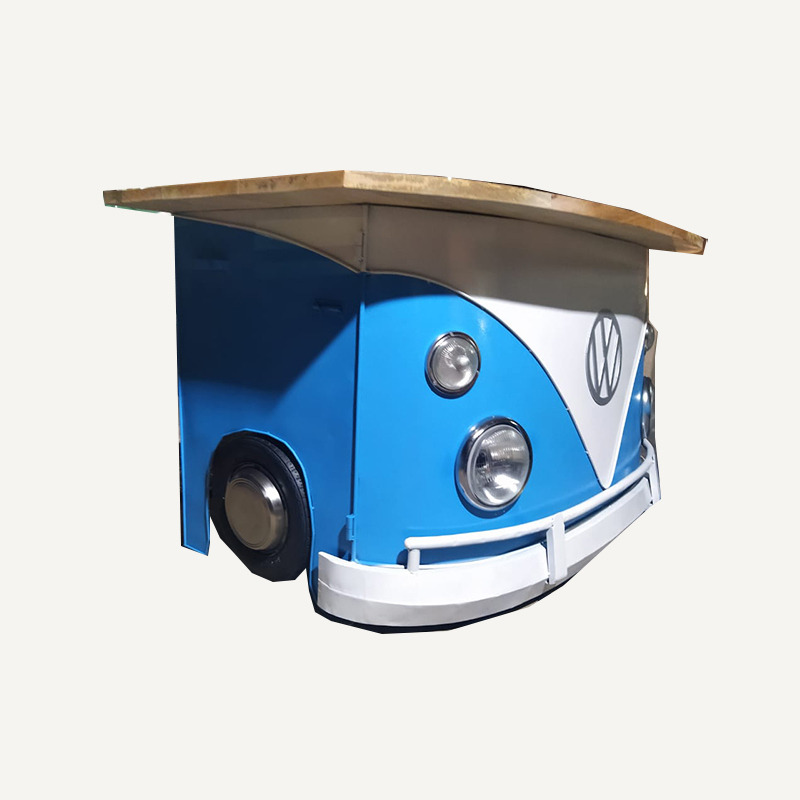 Automobile Furniture Truck Counter - Metal & Wood, Variable Dimensions, Blue | Unique Design, Durable Build, Ample Space, Mobile Counter, Retro Style