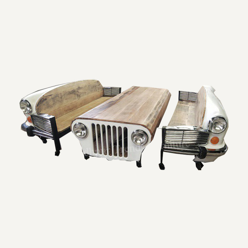 Automobile Furniture Ambassador Design Table Bench - Wood, Variable Dimensions, White | Car Theme, Stylish Seating, Easy Assembly