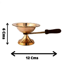 Puja  Aarti Lamp  Incense Stand With Wooden Handle Golden