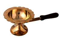Puja  Aarti Lamp  Incense Stand With Wooden Handle Golden
