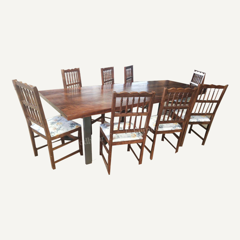 Industrial Dining Set - Wood & Metal, 2000x1000 mm, Brown | Seats Eight, Industrial Style, Space Saving