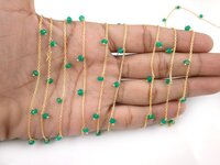 Green Onyx Rosary Chain Gold Plating Size 3mm Wire Wrapped Gemstone Jewelry Onxy Bead Rosary Chain