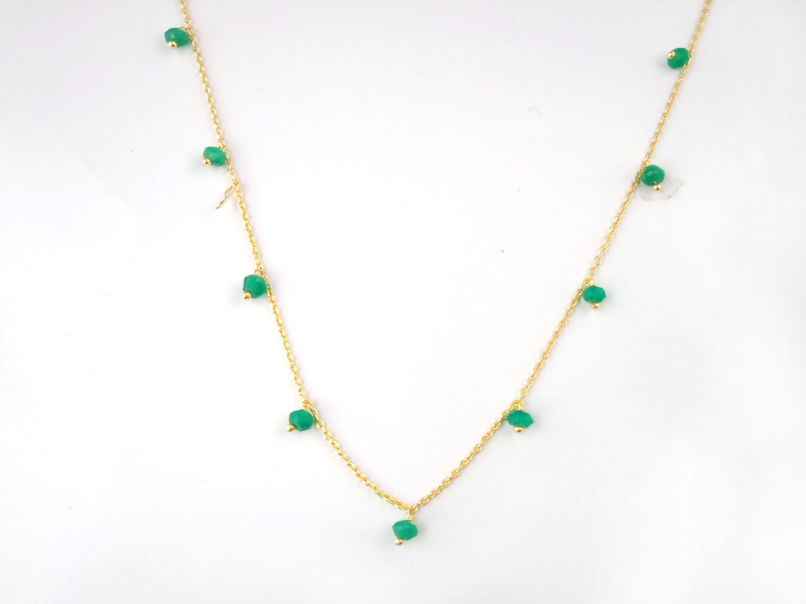 Green Onyx Rosary Chain Gold Plating Size 3mm Wire Wrapped Gemstone Jewelry Onxy Bead Rosary Chain