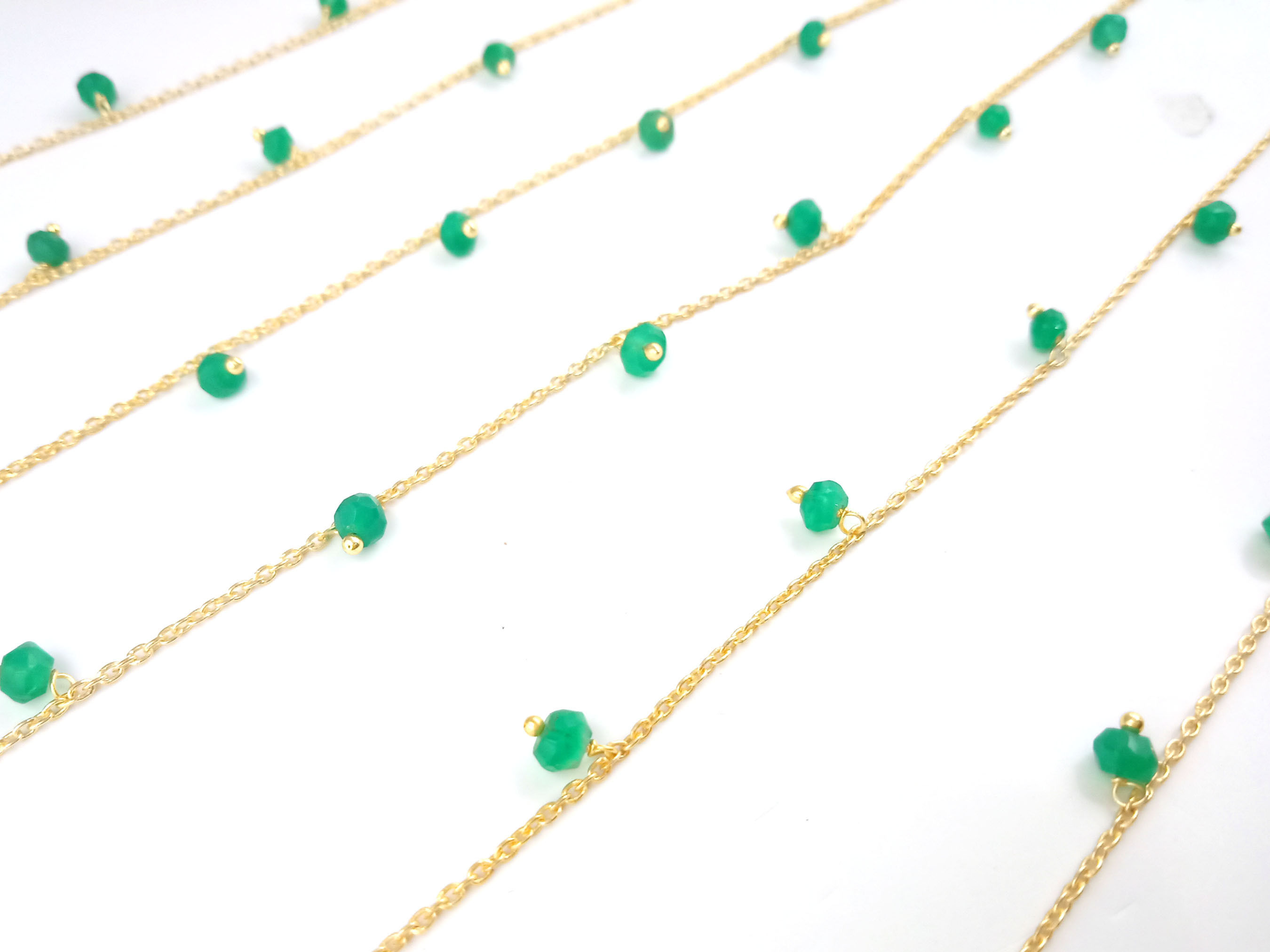 Green Onyx Rosary Chain Gold Plating Size 3mm Wire Wrapped Gemstone Jewelry Onxy Bead Rosary Chain