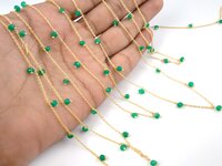 Green Onyx Rosary Chain Gold Plating Size 3mm Wire Wrapped Gemstone Jewelry Onxy Bead Rosary Chain