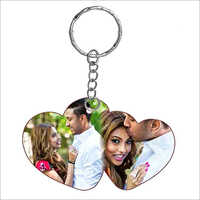 Sublimation Double Heart Shape Mdf Sublimation Keychain - Metal, Misty Plating, Blue Color | Indian Artificial Style Design