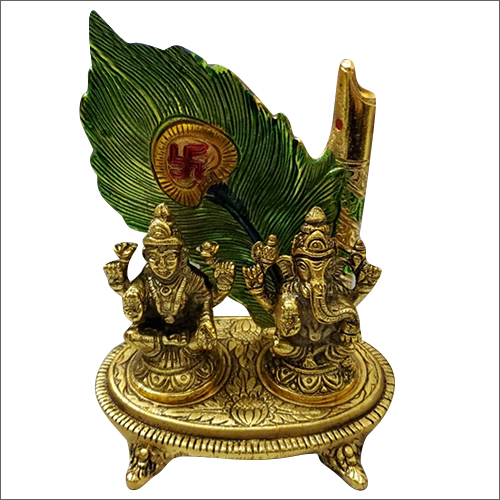 Gold Plated Lakshmi Ganesh With Mor Pankh Statue