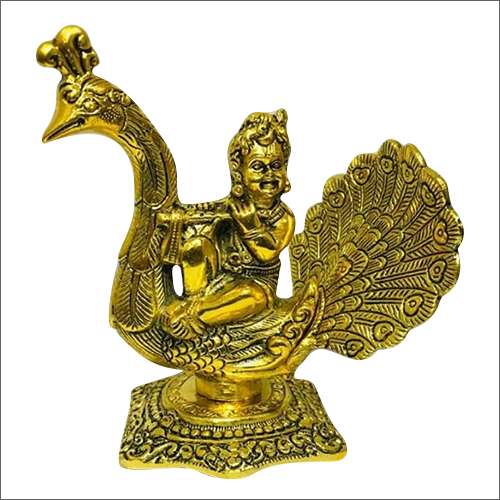 Gold Plated Krishna With Peacock