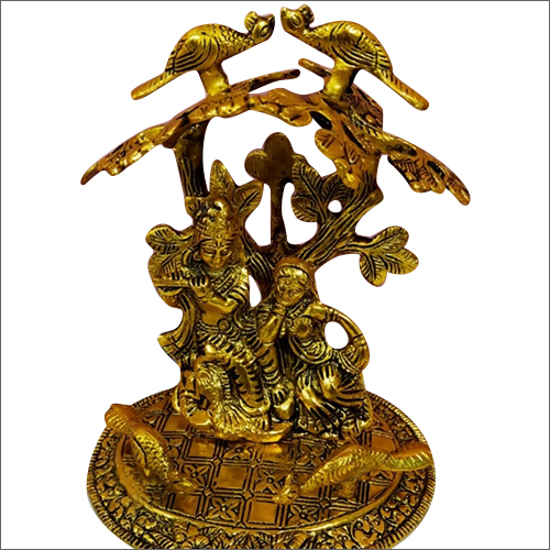 Golden Antique Brass Lord Radha Krishna Tree Statue