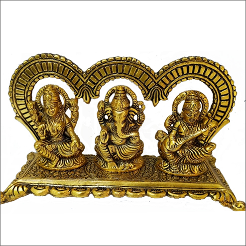 Gold Plated Lakshmi Ganesh Sarswati Statue