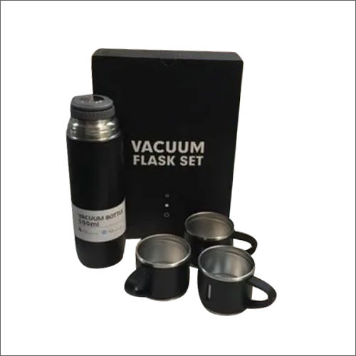 Metal Stainless Steel Black Vaccum Flask Set