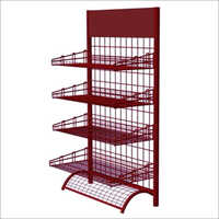 Mild Steel Wire Display Rack - Mild Steel, Single-sided Shelving, Red Color, Polished Finish | Ideal For Commercial Use In Supermarkets